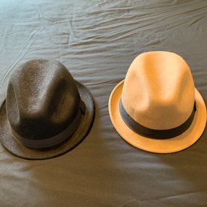 H&M Short Brim Fedora hats, Size 60L, Colors Black and Tan